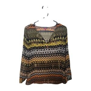 Vince Camuto Blouse Womens XS Multicolored Tribal Print Southwestern Sheer Top